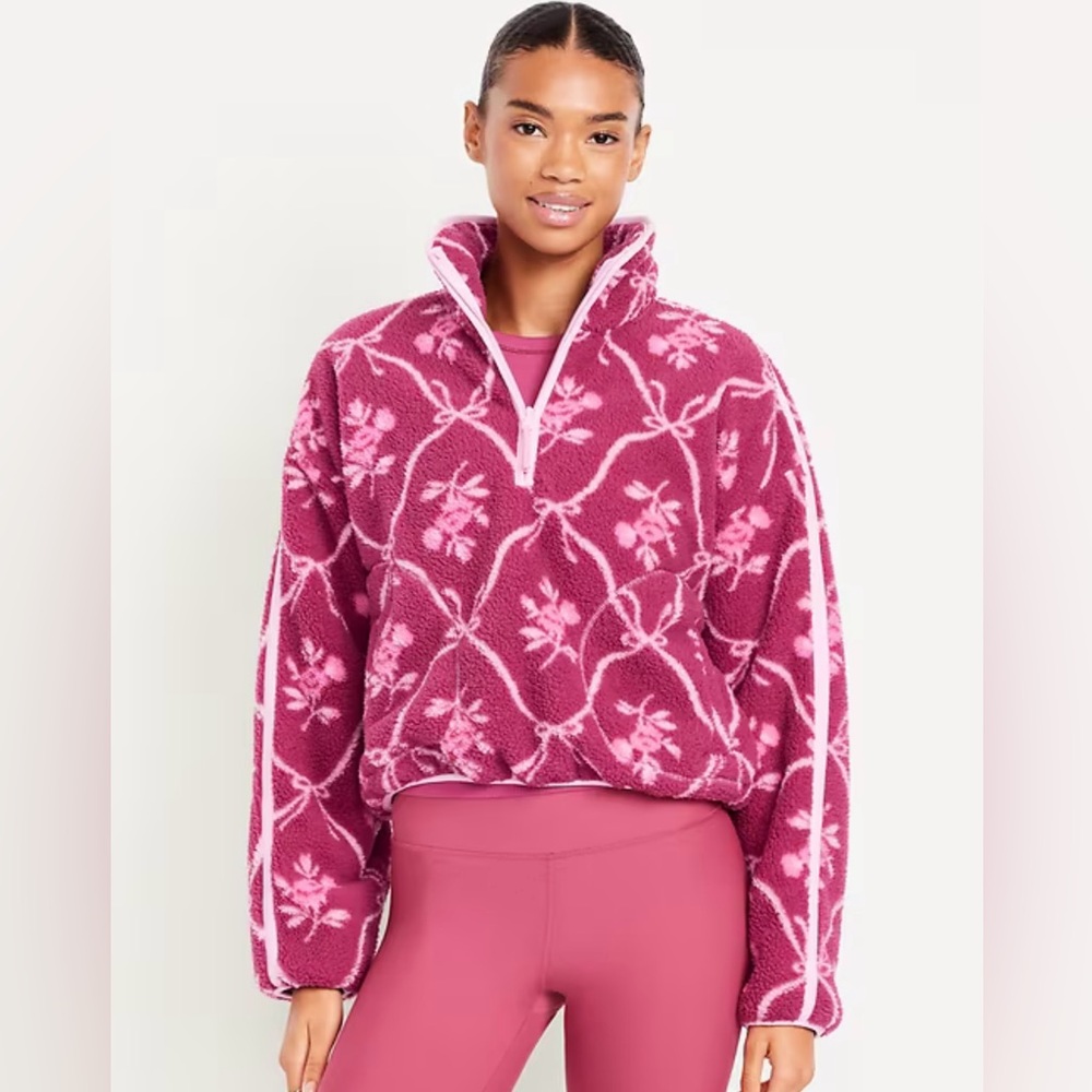 Women's Old Navy Rose Pink Half-Zip Sherpa Pullover